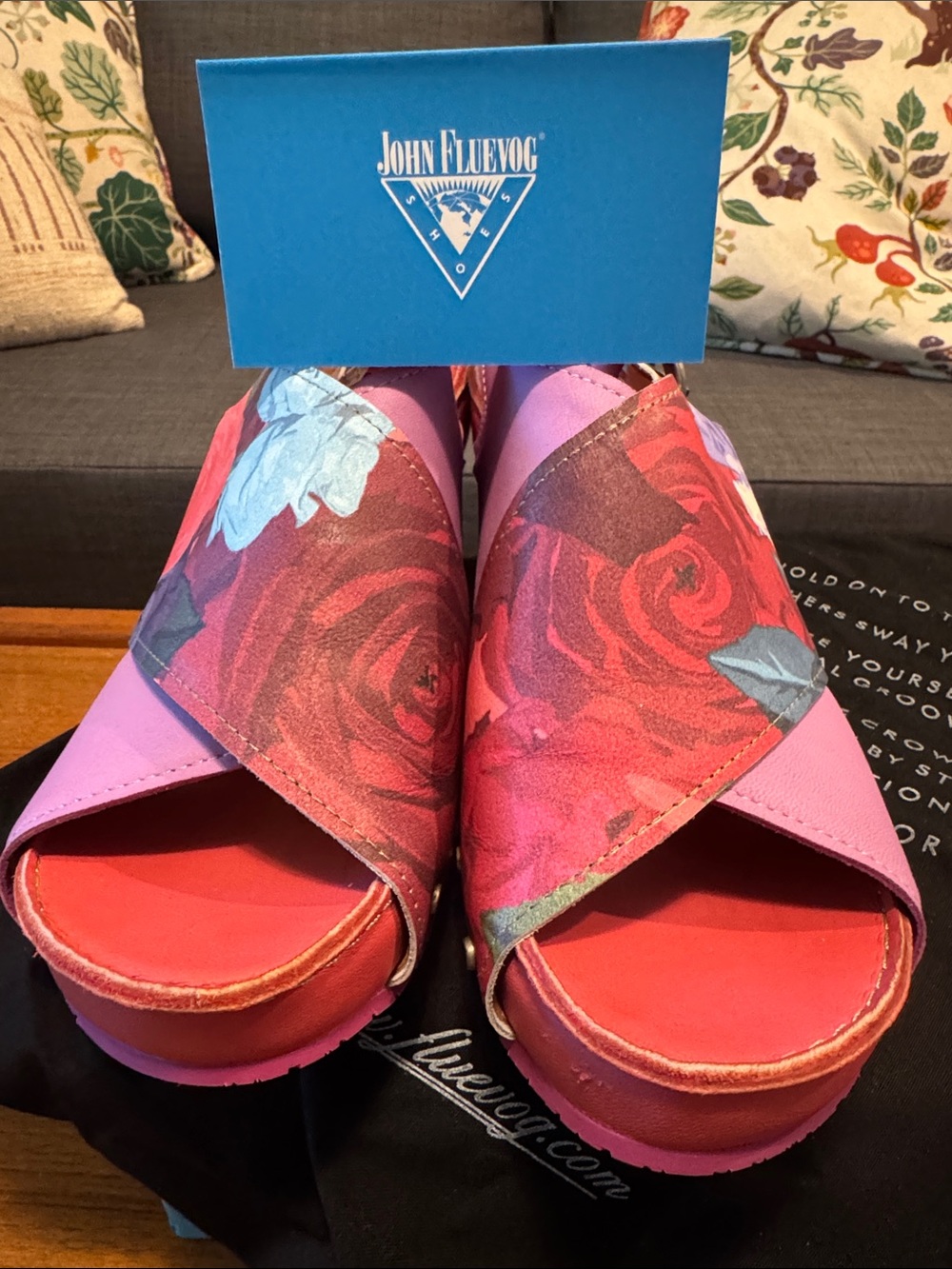 John Fluevog “Sarah” Pink and Red Floral Slingback Heels - Picture 8 of 12